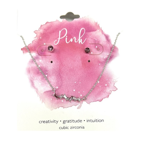 Inspirational CZ Necklace + Earrings Set 18” Chain 2” Extender NEW - Picture 2 of 5